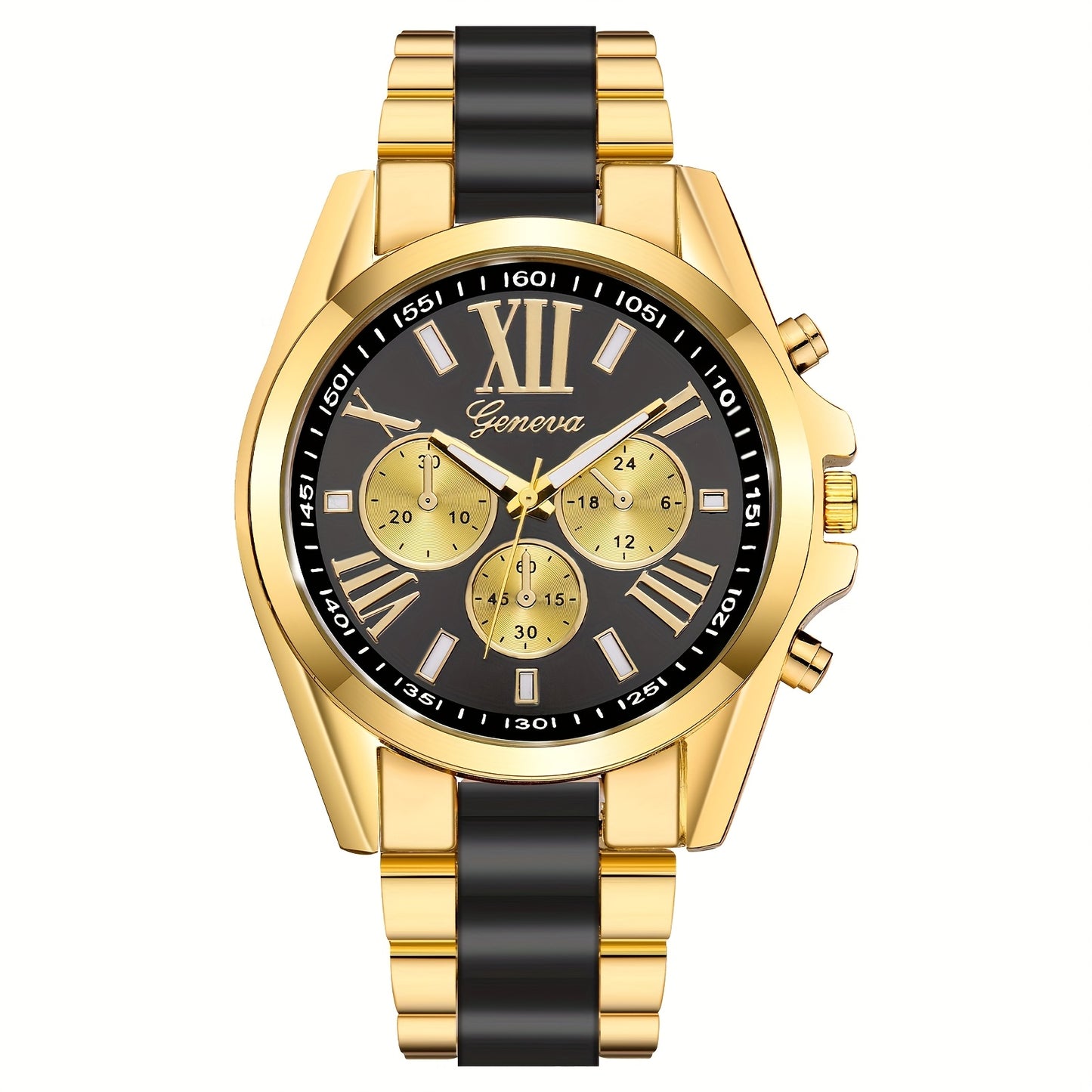 Elegant Men's Quartz Watch – Luxurious Golden-Tone with Large Roman Dial