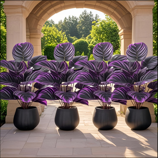 Premium Faux Plant Design – 4pcs Extra Large Artificial Purple Leaf Set