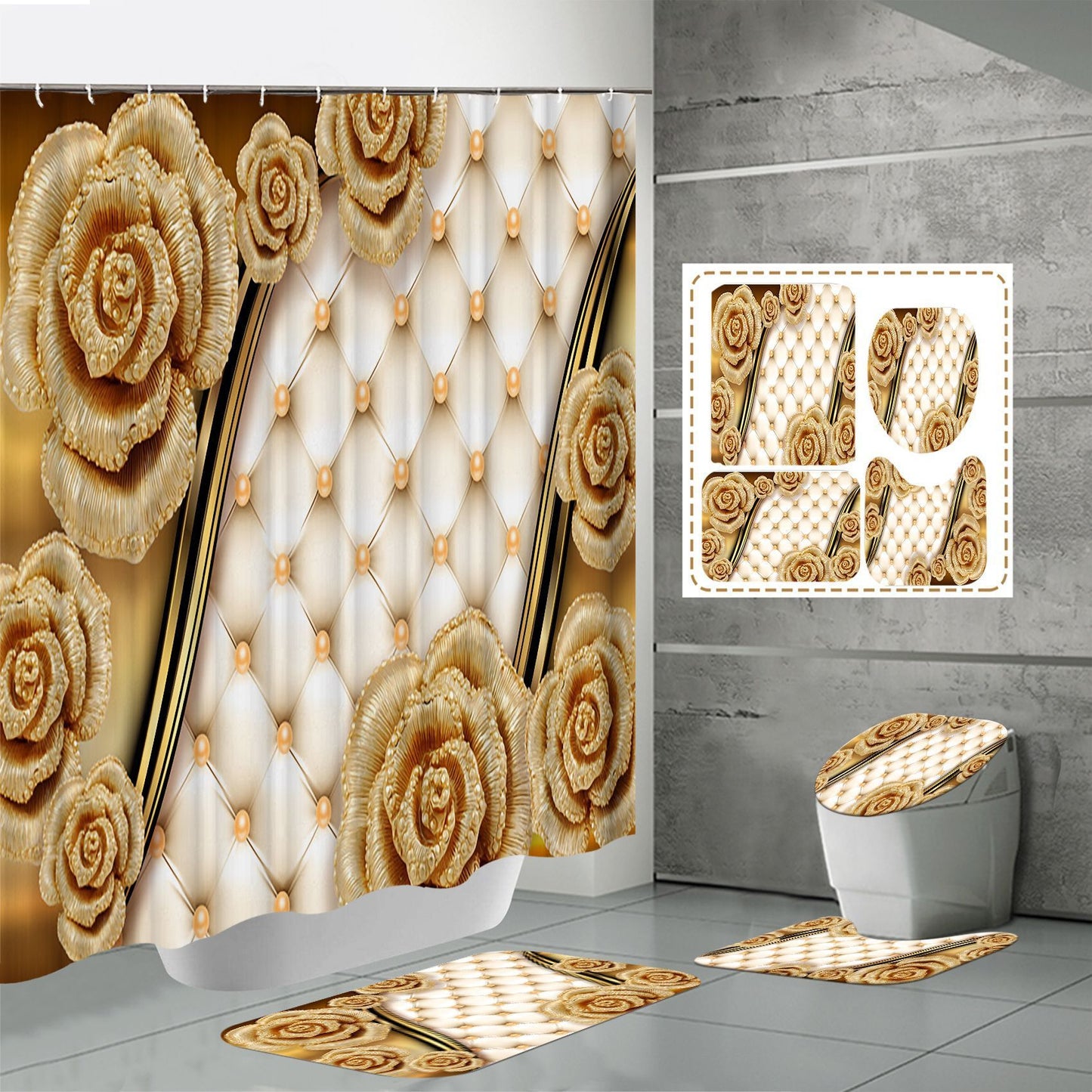 HD Digital Printing Waterproof Polyester Mildew-proof Shower Curtain Suit