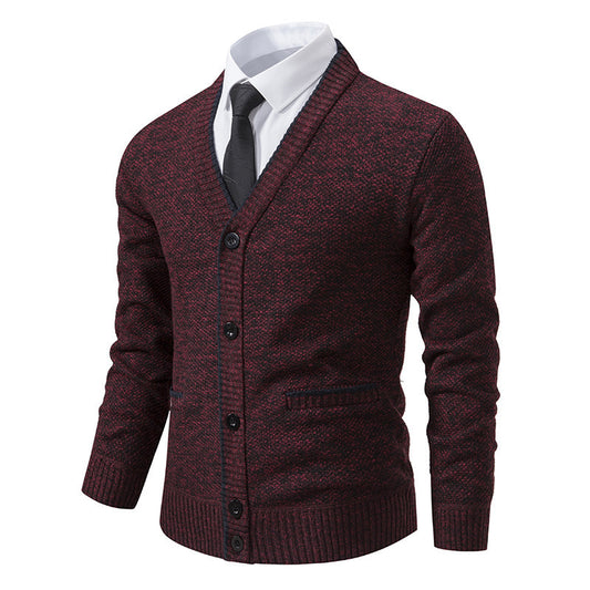 Casual Fleece-lined Cardigan Long Sleeve Youth Stand Collar Sweater Men's Cardigan Coat