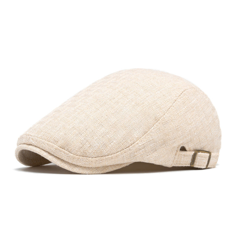 Breathable Cotton and Linen Beret – Men's Retro Peaked Cap