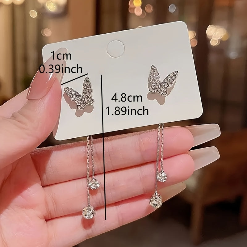 S925 Sterling Silver Butterfly Tassel Earrings
