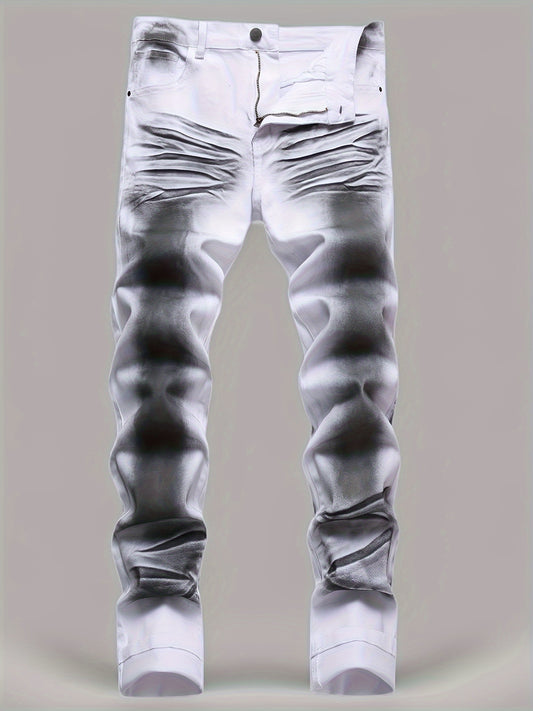 Men's Printed Jeans Stretch Casual Slim Long Casual Pants