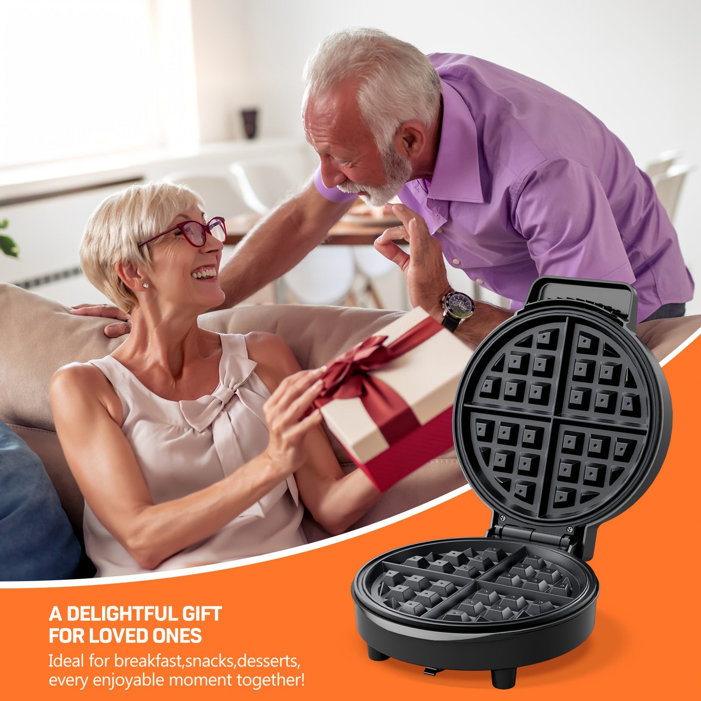 8-Inch 1000W Classic Belgian Waffle Maker – 4-Slice Double-Sided Nonstick Waffle Iron