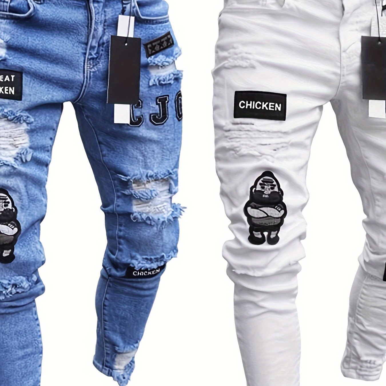 Stretch Skinny Ripped Jeans – Men’s Casual Slim Fit Pants