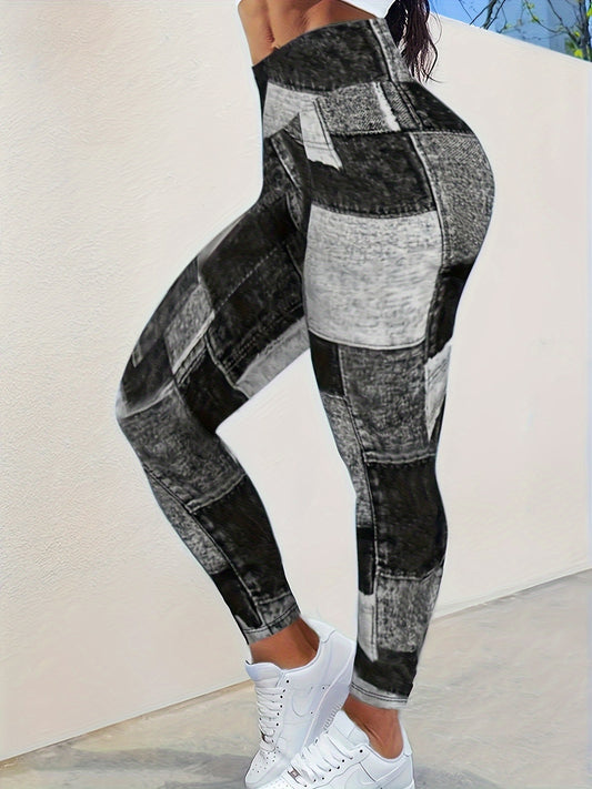 Plus Size Denim Print Leggings