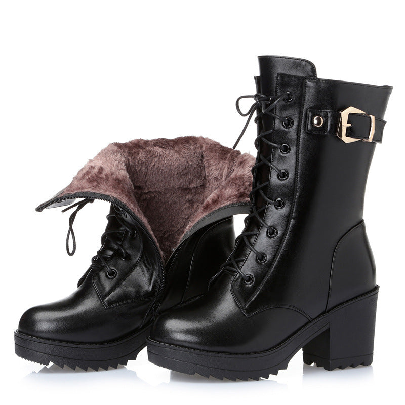 Women’s Leather Martin Boots – Warm Cotton Lined Combat Style