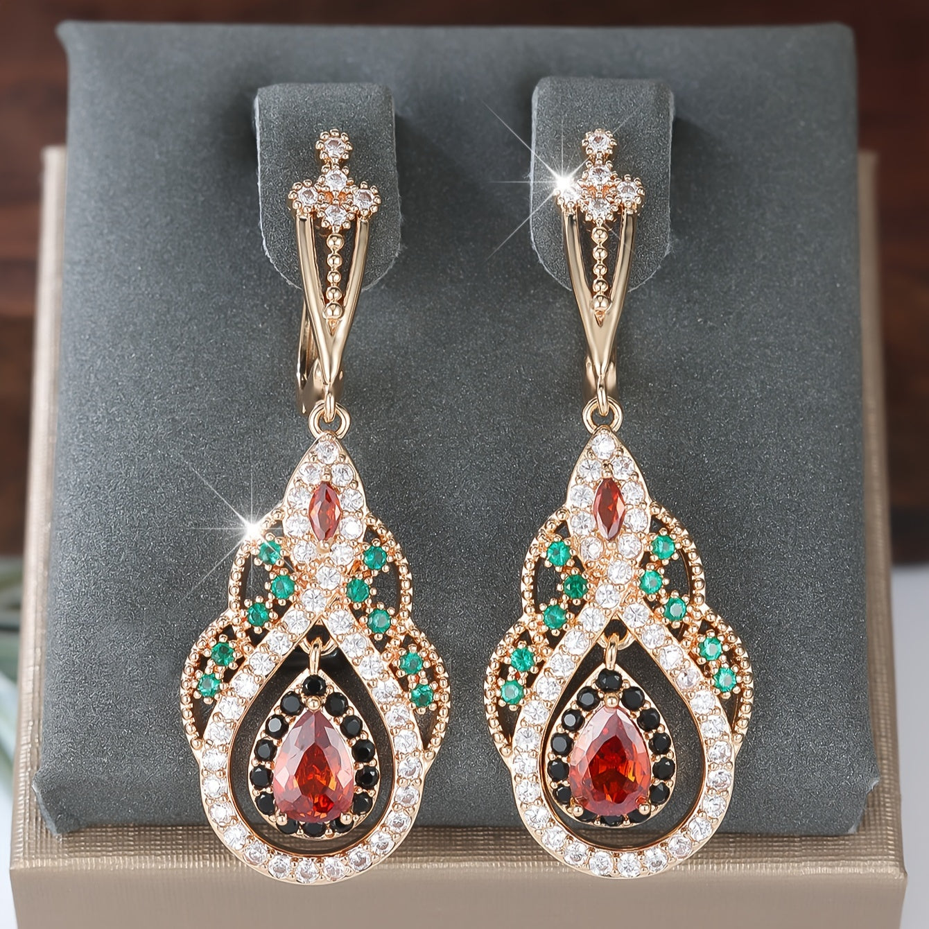 1 Pair Synthetic Zirconia Delicate Bohemian Multi-Color Champagne Golden Women’s Earrings