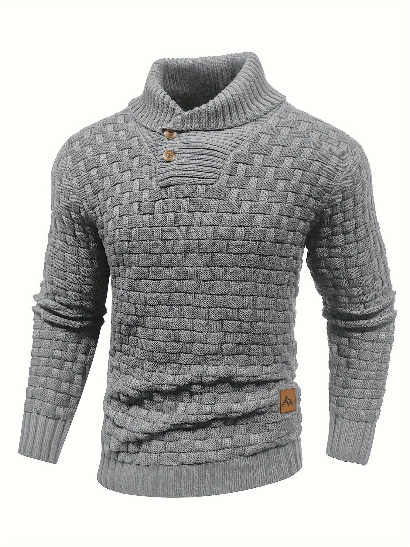 High Stretch Men’s Casual Sweater, Chic Mature Waffle Pattern Pullover