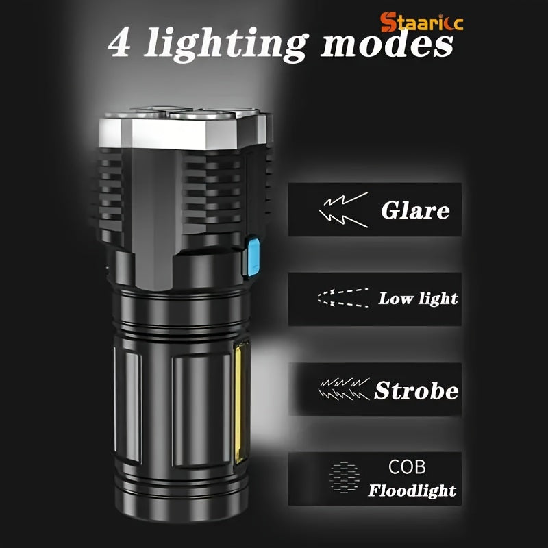 1pc LED Flashlight with Powerful 4 LEDs & COB Side Light