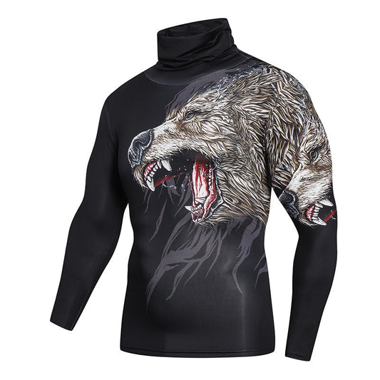 Men's Casual 3D T-Shirt – Fitness Compression Shirt with Built-In Mask