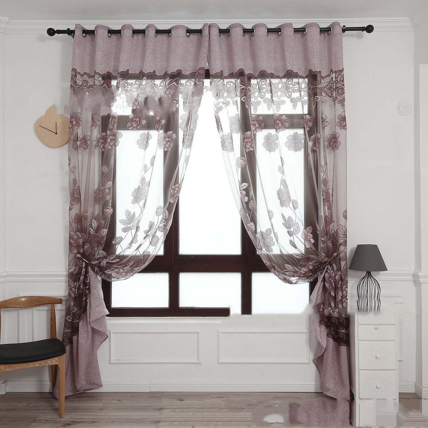 Modern Jacquard Burnt-Out Window Screen Curtain with Big Peony Floral Design
