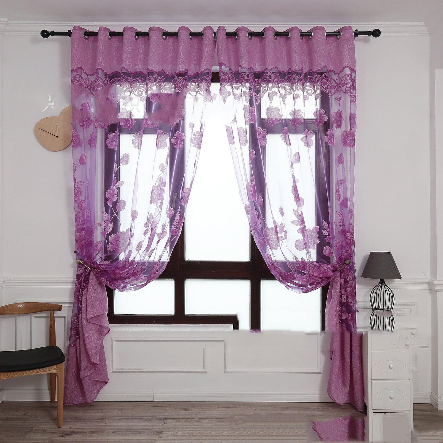 Modern Jacquard Burnt-Out Window Screen Curtain with Big Peony Floral Design