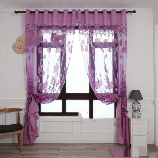 Modern Jacquard Burnt-Out Window Screen Curtain with Big Peony Floral Design