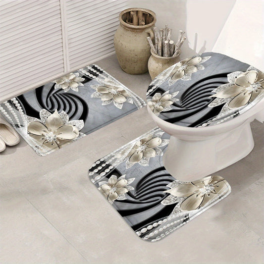 Set of 4 Diamond Flower Shower Curtains Bathroom Decor Set