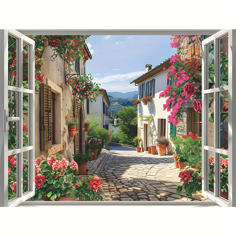 1pc Removable Village Street Scene Floral Wall Decal