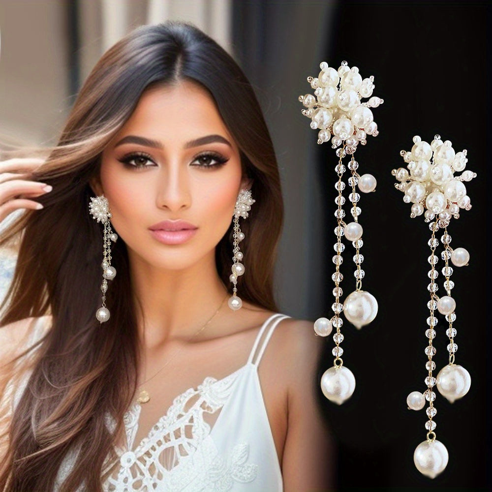 Vintage-Inspired Elegant Faux Pearl Tassel Earrings for Women