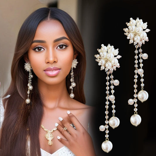 Vintage-Inspired Elegant Faux Pearl Tassel Earrings for Women