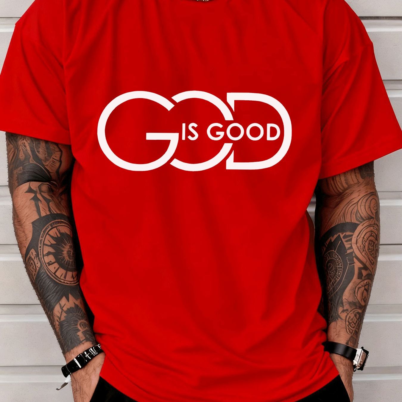 Men's Casual Graphic Tee – "God Is Good" Crew Neck Streetwear