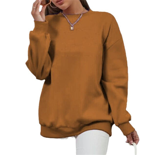Thick Loose Round Neck Long Sleeve Solid Color Hoodie