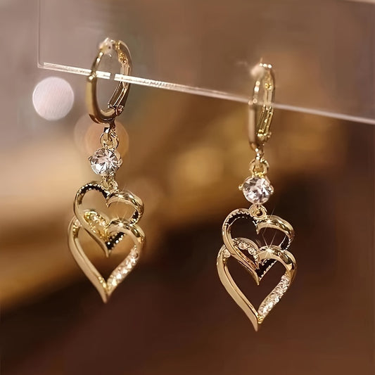 1 Pair Double-Layer Artificial Love Heart Earrings