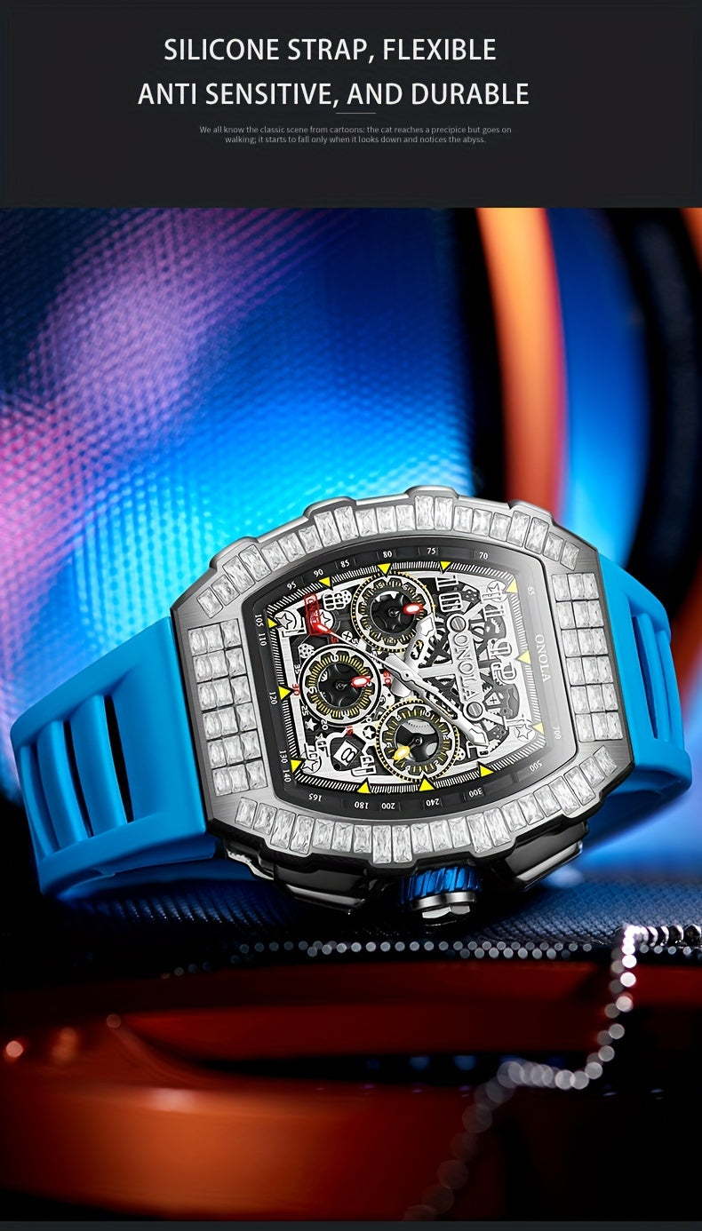 ONOLA Men's Automatic Mechanical Watch – Barrel-Shaped Tourbillon Elegance