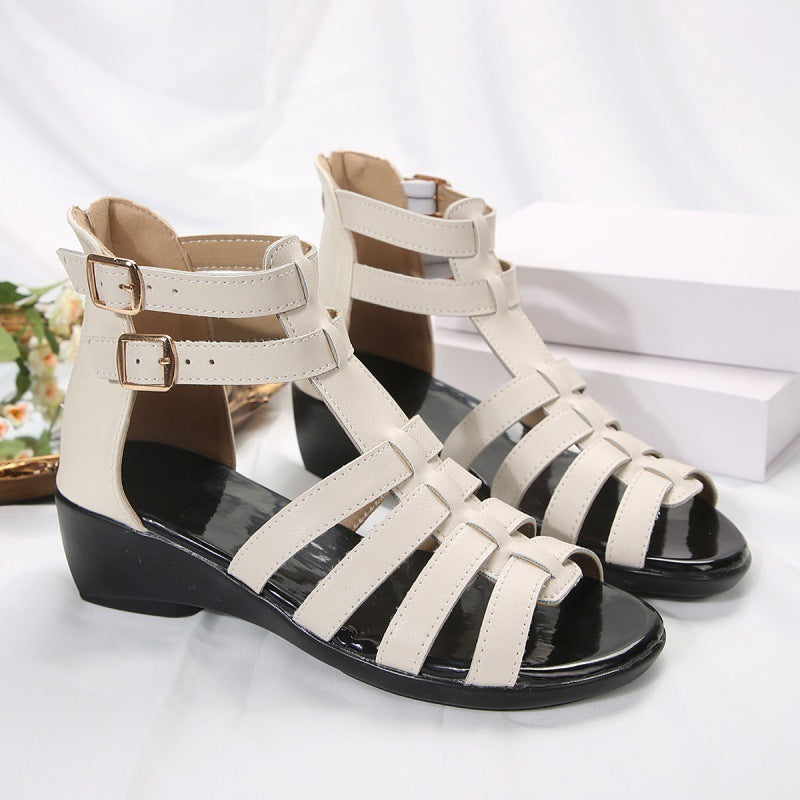 Women's Hollow-out Open Toe Zip Wedge Sandals