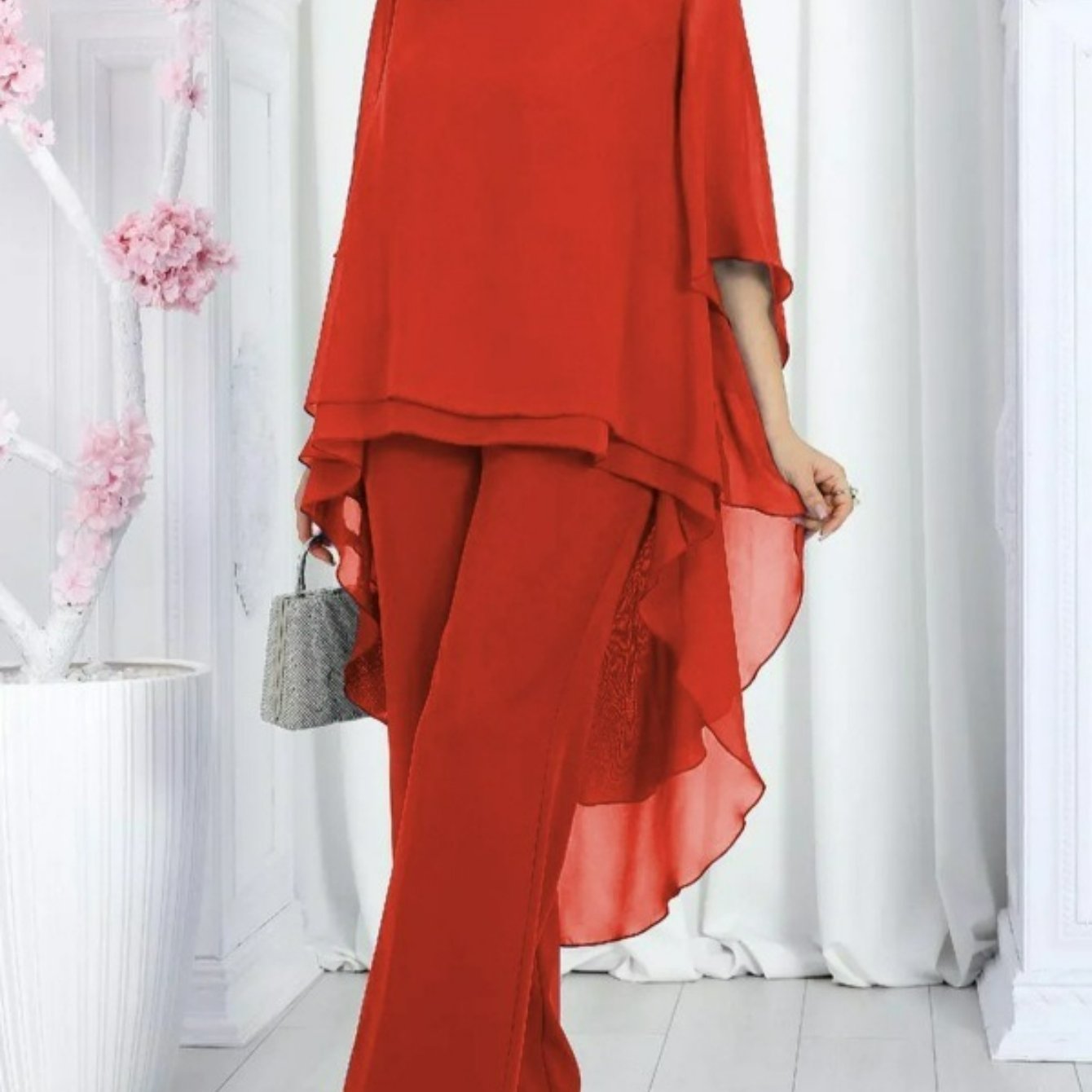 Plus Size Women’s 2025 Loose Casual Solid Color Chiffon Top & Two-Piece Set