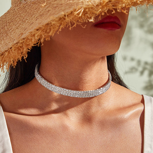 Elegant Diamond-Studded Fashion Choker Necklace
