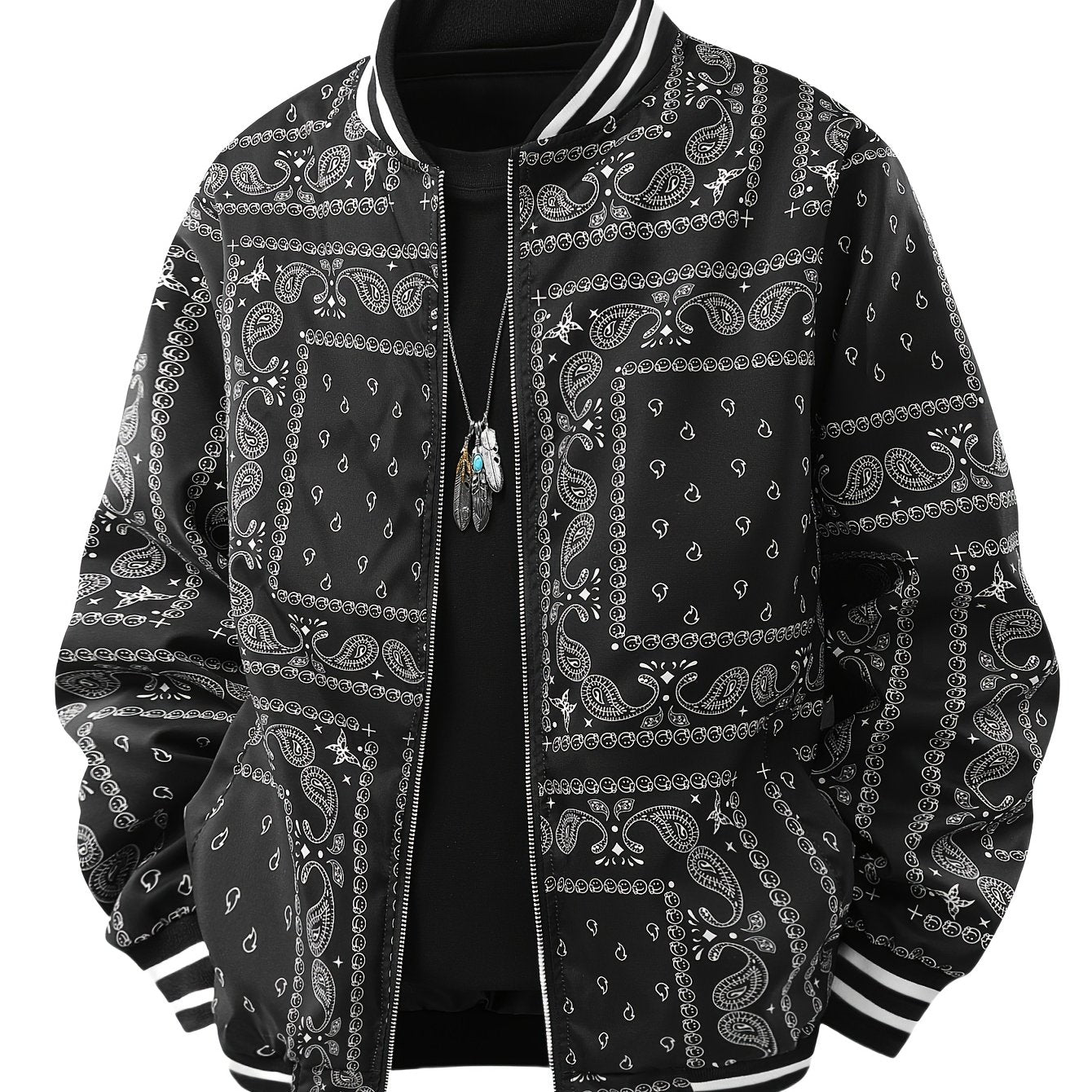 Men’s Vintage-Inspired Paisley Bomber Jacket