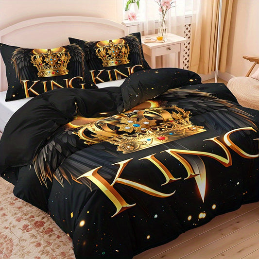 Luxury 3-Piece King Duvet Cover Set – Elegant Black & Gold Royal Design