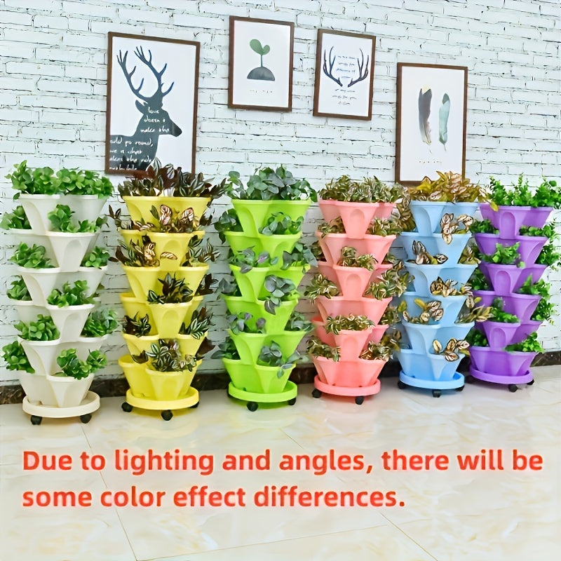 Hot Deal 5-Layer Stackable Vertical Garden Planter – 1 Set (16 Pcs) with Wheels & Tools