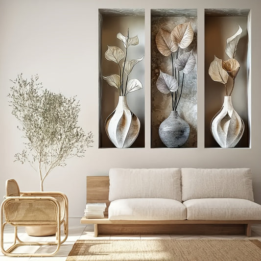 3pcs Elegant Leaf and Vase Wall Decor Set