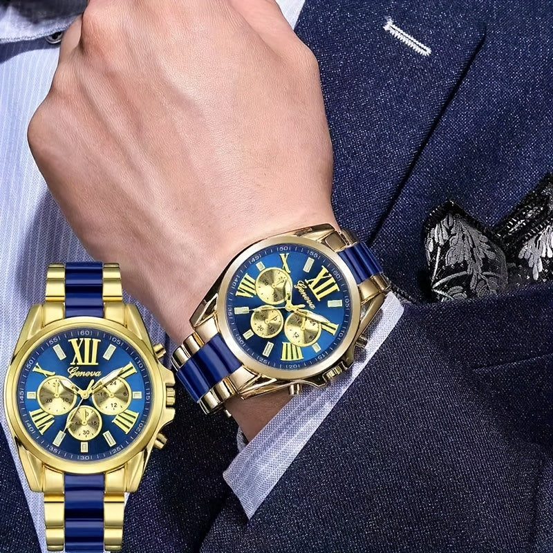 Elegant Men's Quartz Watch – Luxurious Golden-Tone with Large Roman Dial