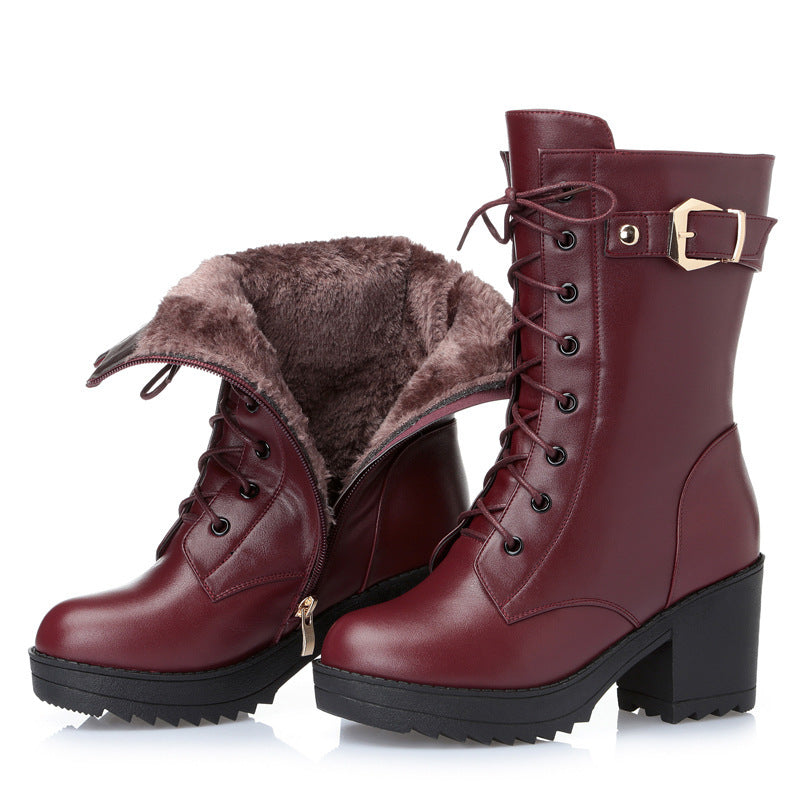 Women’s Leather Martin Boots – Warm Cotton Lined Combat Style