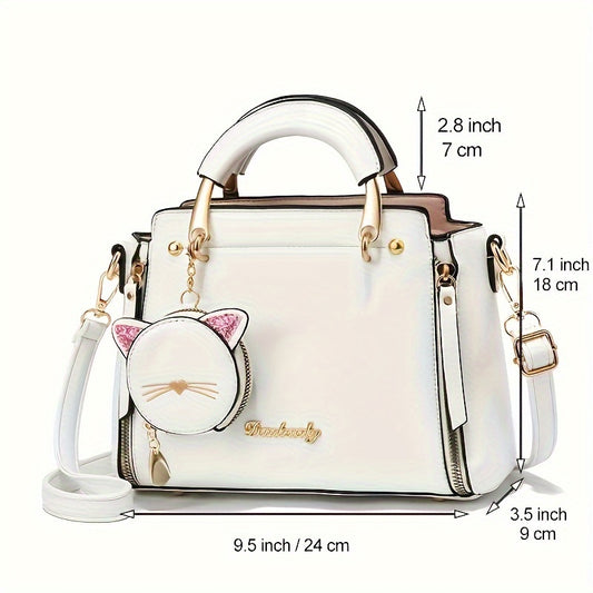 Top Handle Satchel Purses with Cute Kitten Pendant