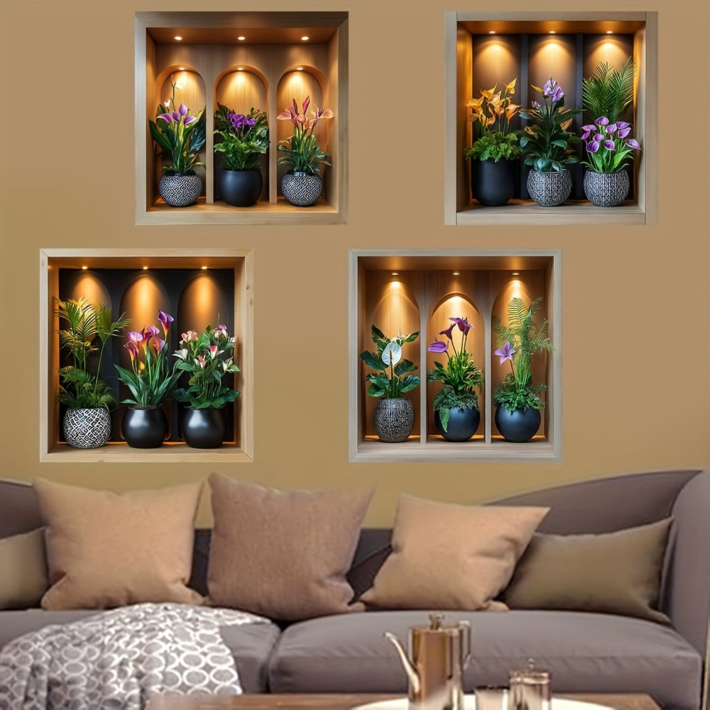 4-Piece Set of Potted Green Plant Wall Stickers