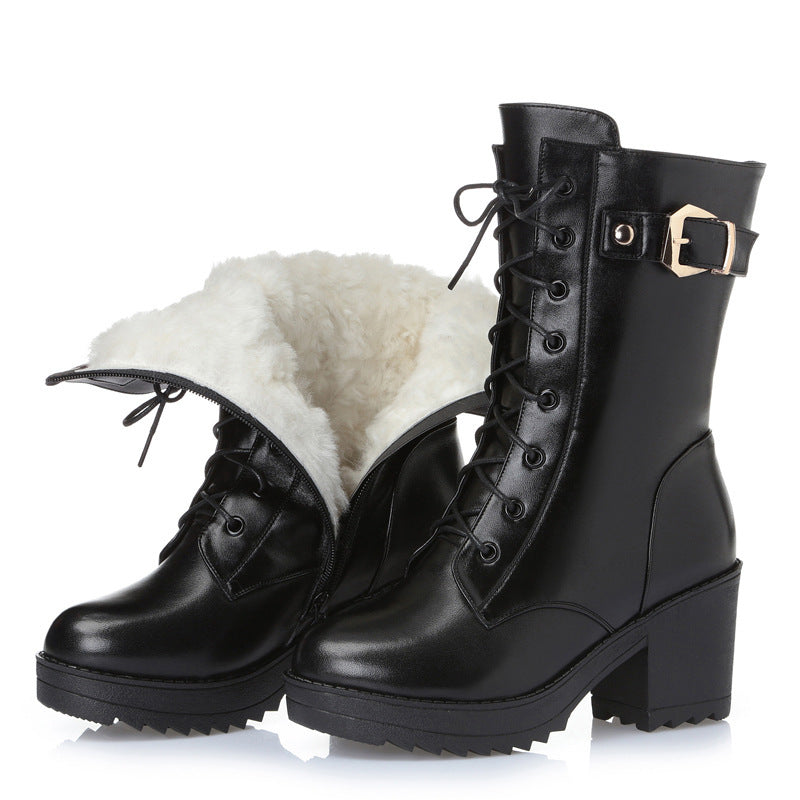 Women’s Leather Martin Boots – Warm Cotton Lined Combat Style