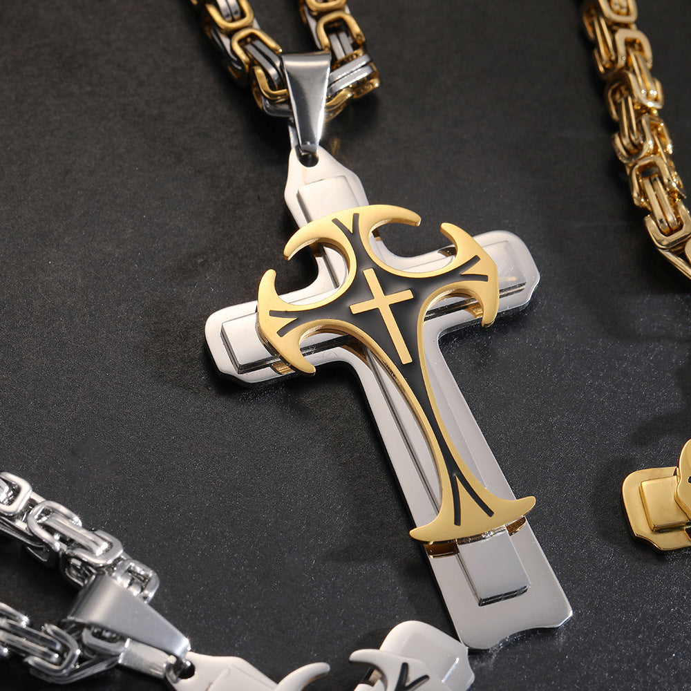 Christian Trinity Latin Cross Necklace for Men