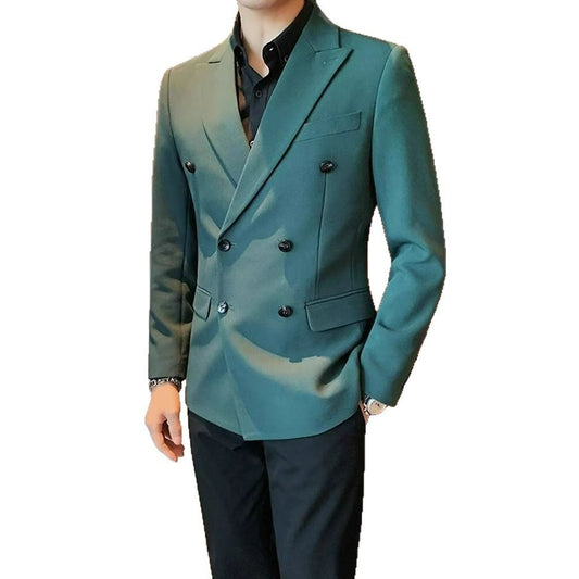 Men's Simple Solid Color Casual Double--breasted Jacket