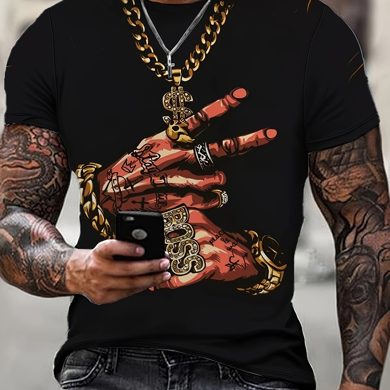 Casual Men's Short Sleeve Hands Print Crew Neck T-Shirt – Outdoor Clothing