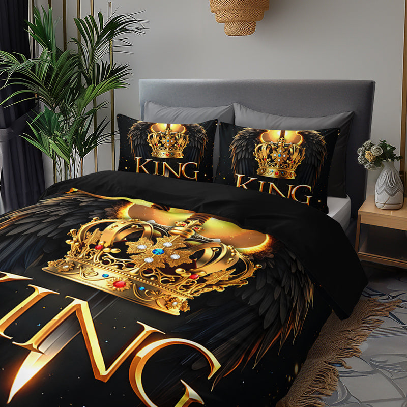 Luxury 3-Piece King Duvet Cover Set – Elegant Black & Gold Royal Design
