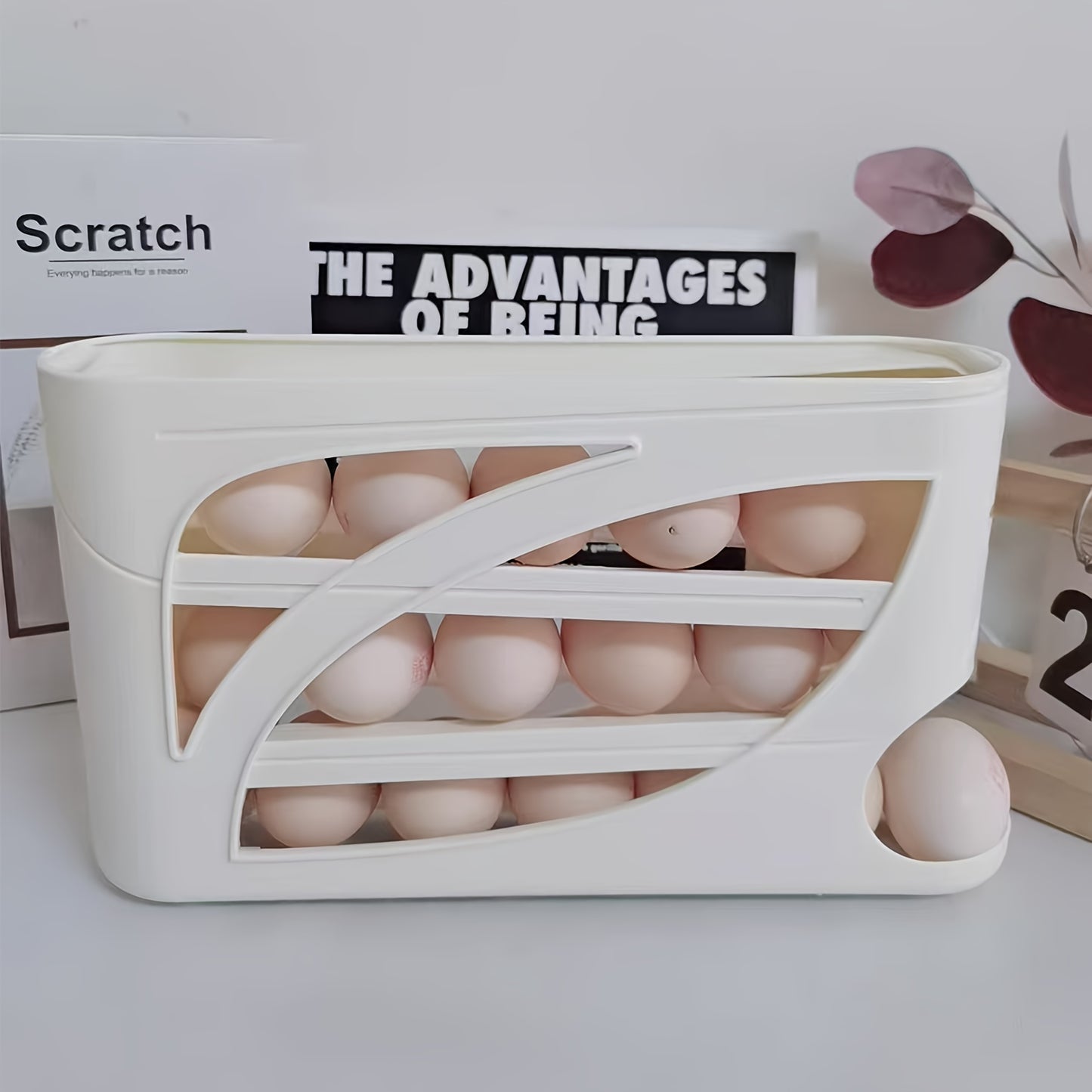 4-Tier Rolling Egg Holder – Space-Saving Side Door Design