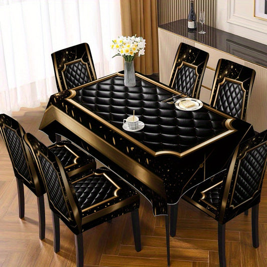 Luxurious Black and Golden Diamond Pattern Tablecloth Set
