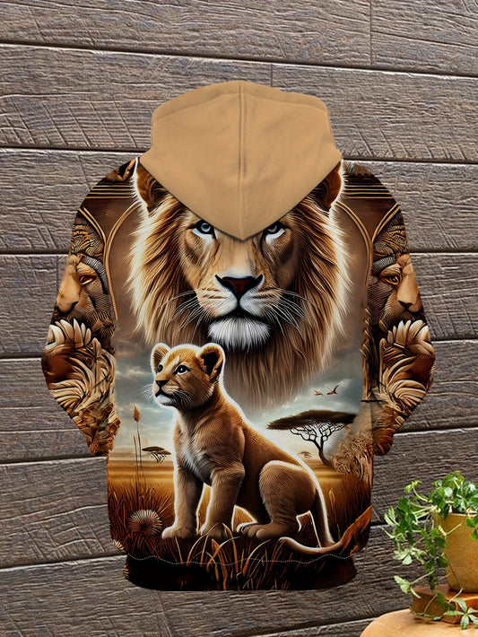 Men's 3D Sacred Lion & Cub Hoodie