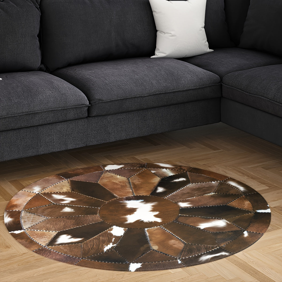Round Paisley Print Faux Cowhide Area Rug – 1pc