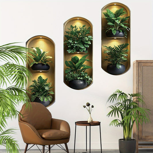 Pack of 3 Realistic Arched Plant Wall Decals – Green Foliage Window Decor Stickers