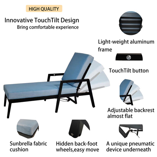 3PC Outdoor Aluminum Patio Furniture Chaise Lounge Set