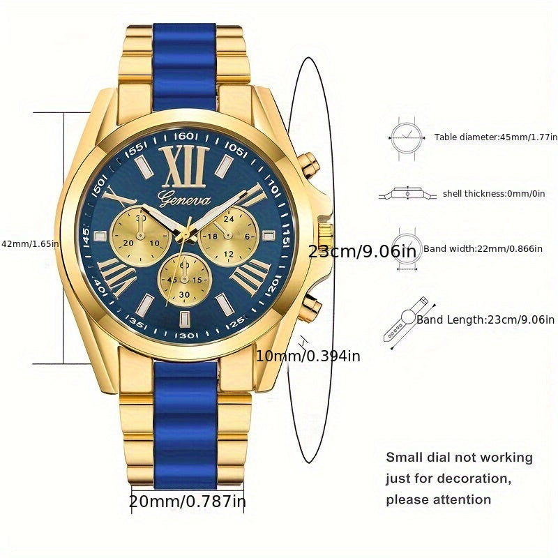 Elegant Men's Quartz Watch – Luxurious Golden-Tone with Large Roman Dial