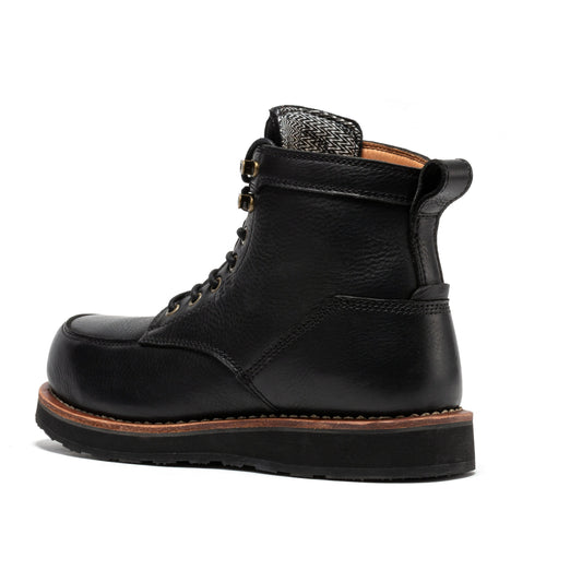 ROCKROOSTER Edgewood Men's 6 Inch Black Steel Toe Wedge Work Boots SAP610BK